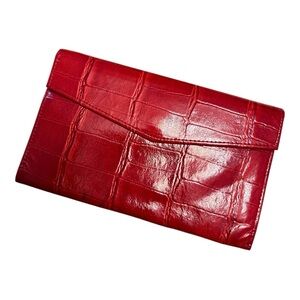 Vintage Elegant Red Crocodile-Embossed Cowhide Leather Wallet
